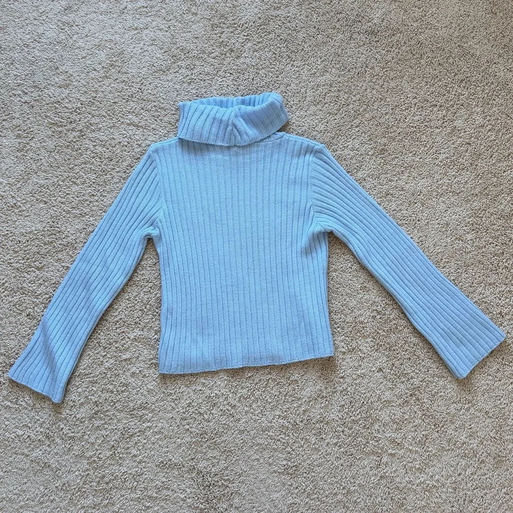 Vintage Women's Baby Blue Glitter Turtleneck Sweater - Size Medium - Picture 5 of 6